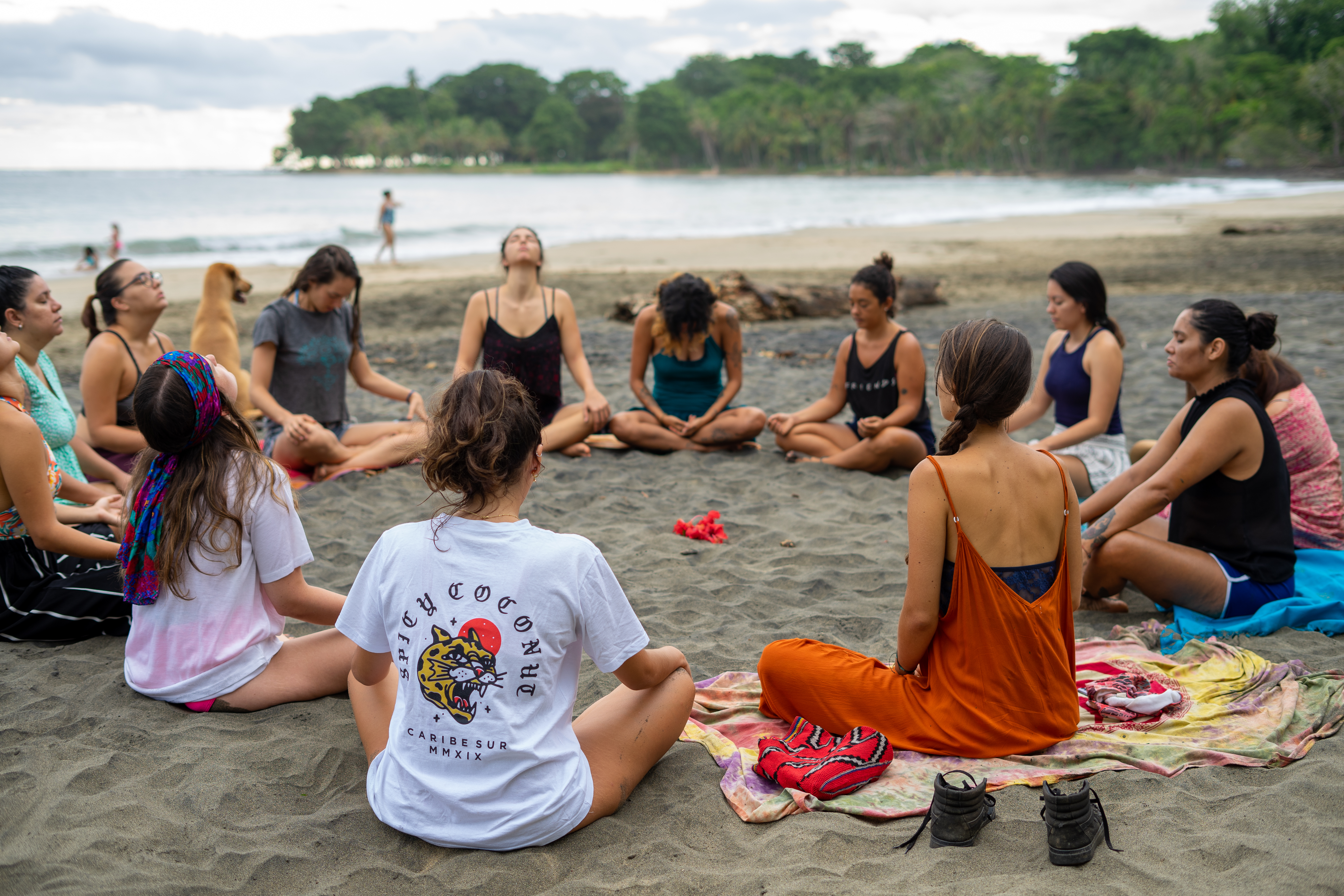 Circle breathing exercise on the beach during Toby Israel ESD workshop